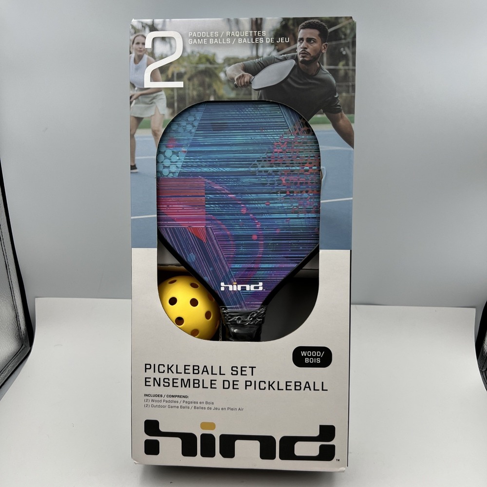 Pickleball Set 2 Wood‎ Paddles 2 Outdoor Game Balls HIND